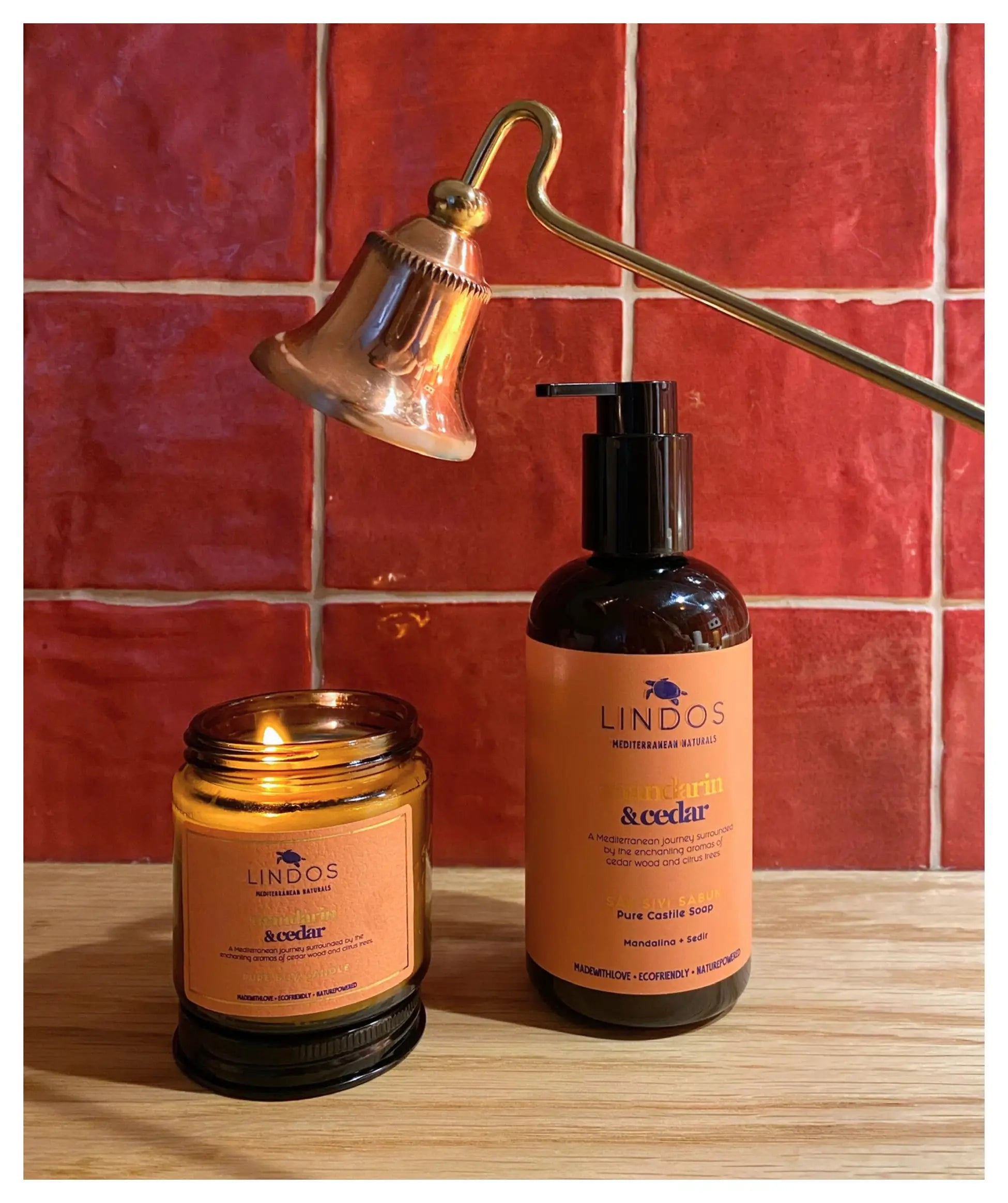 Lindos Naturals Aromaterapik Soya Mumu Mandarin & Cedar – %100 saf uçucu yağlarla hazırlanan, Akdeniz aromalı doğal soya mumu