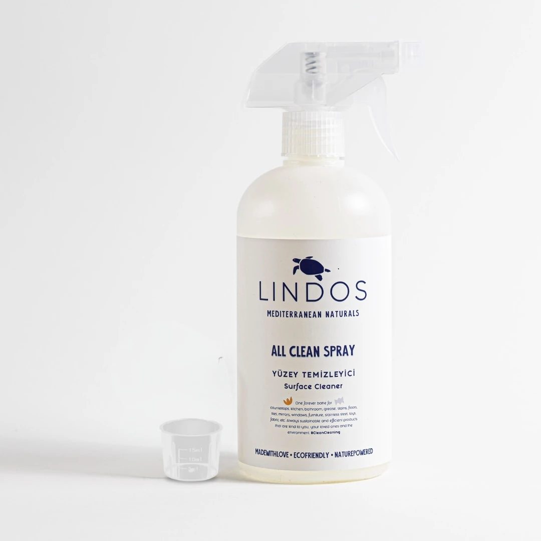 Lindos Naturals Boş Sprey Şişe & Ölçü Kapağı Seti 600ml – Refill konsantre temizleyici ile yeniden kullanım için cam sprey şişe ve dozaj aksesuarı