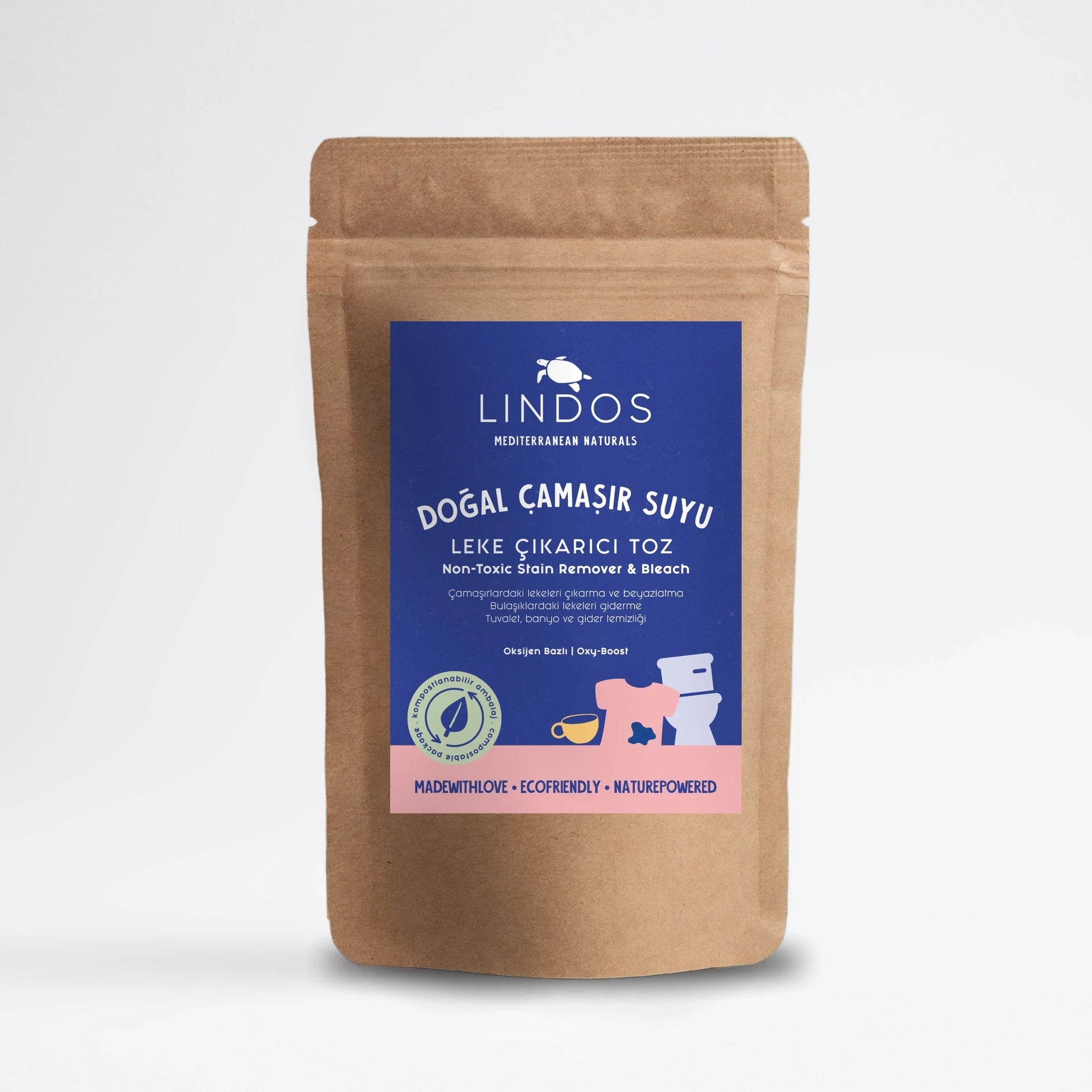 Lindos Naturals Doğal Leke Çıkarıcı Çamaşır Suyu Tozu – Bitkisel bazlı, klorsuz ve zararlı kimyasal içermeyen biyoçözünür leke çıkarıcı toz