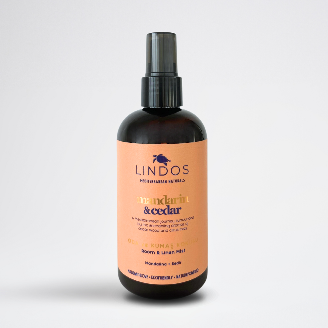 Lindos Naturals Doğal Oda ve Kumaş Kokusu Mandarin & Cedar – %100 saf uçucu yağlarla hazırlanan Akdeniz aromalı doğal oda spreyi