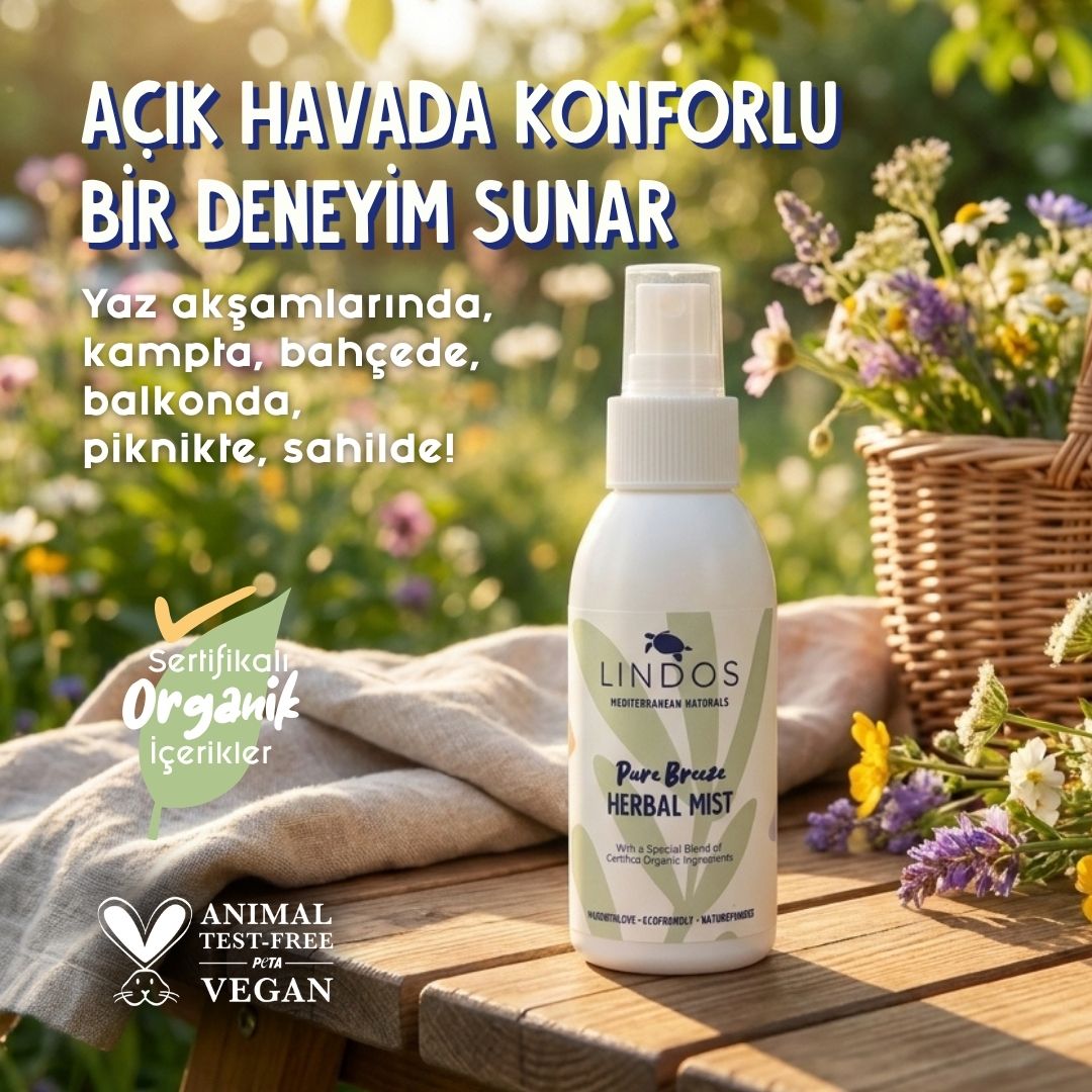 Lindos Naturals Doğal Sitronella ve Limon Otu Etkili Herbal Mist Vücut Spreyi – Sitronella ve limon otu özlü, kimyasal içermeyen doğal bitkisel vücut koruyucu spreyi