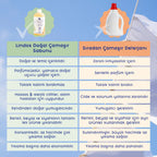 Lindos Naturals Ekonomik Aile Boy Çamaşır Seti – Büyük aile kullanımı için kokusuz ve gül-itır kokulu doğal çamaşır deterjanı ve leke çıkarıcı seti