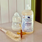 Lindos Naturals Emzik Biberon ve Oyuncak Temizleme Seti – Bebek aksesuarları için doğal bitkisel temizleyici ve ahşap biberon fırçası seti