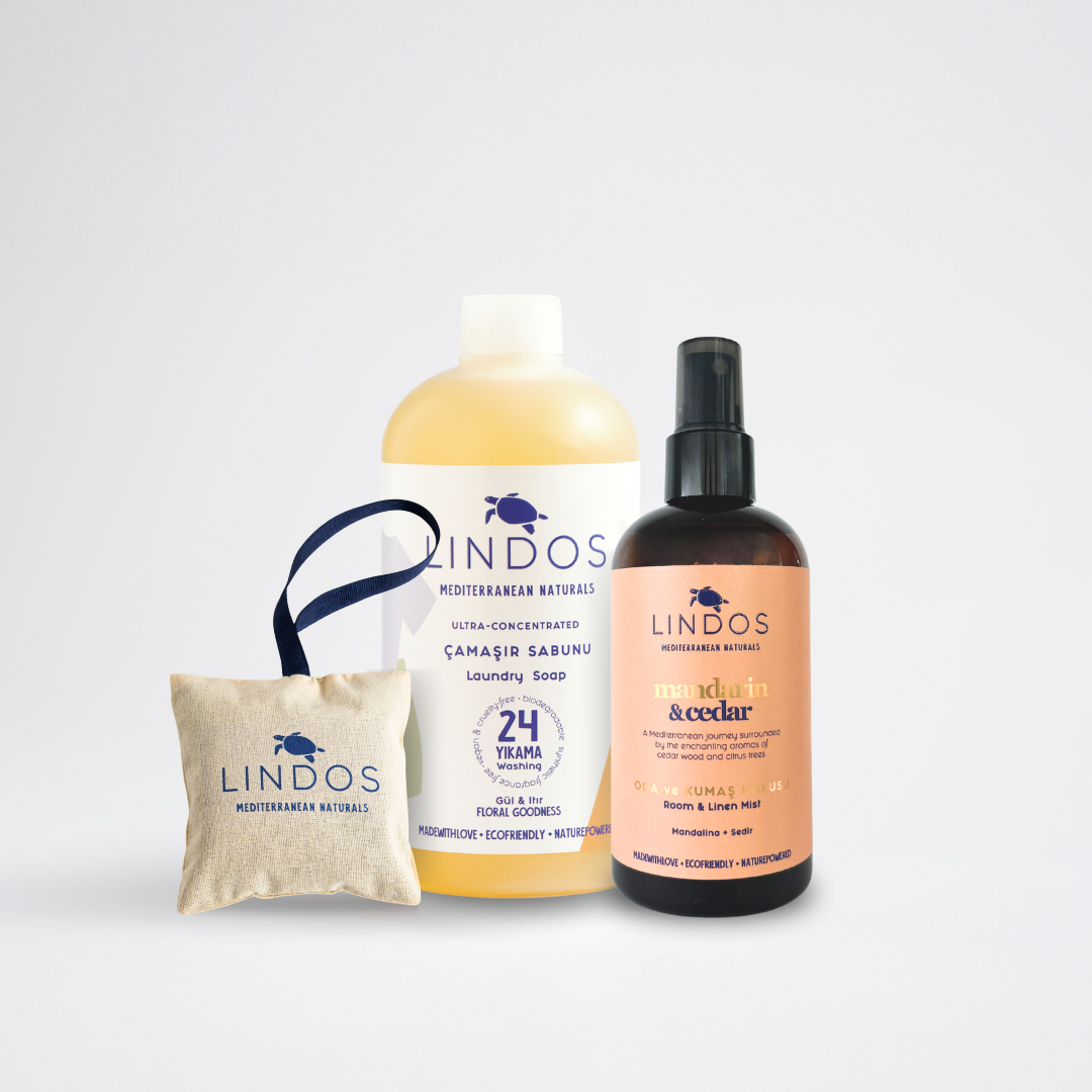 Lindos Naturals Linen Wellness Set – Çamaşır ve ev tekstili bakımı için bitkisel bazlı doğal ürünler içeren sürdürülebilir avantajlı set