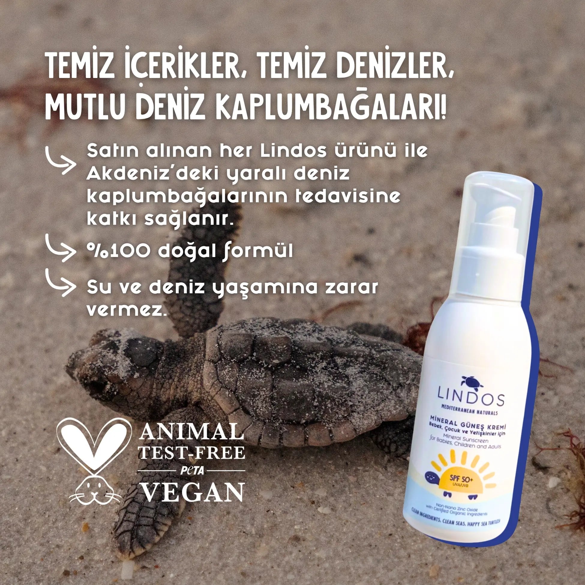 Lindos Naturals Organik Mineral Güneş Kremi SPF50+ – Bebek, çocuk ve yetişkinler için sertifikalı organik, doğal içerikli güneş koruyucu krem