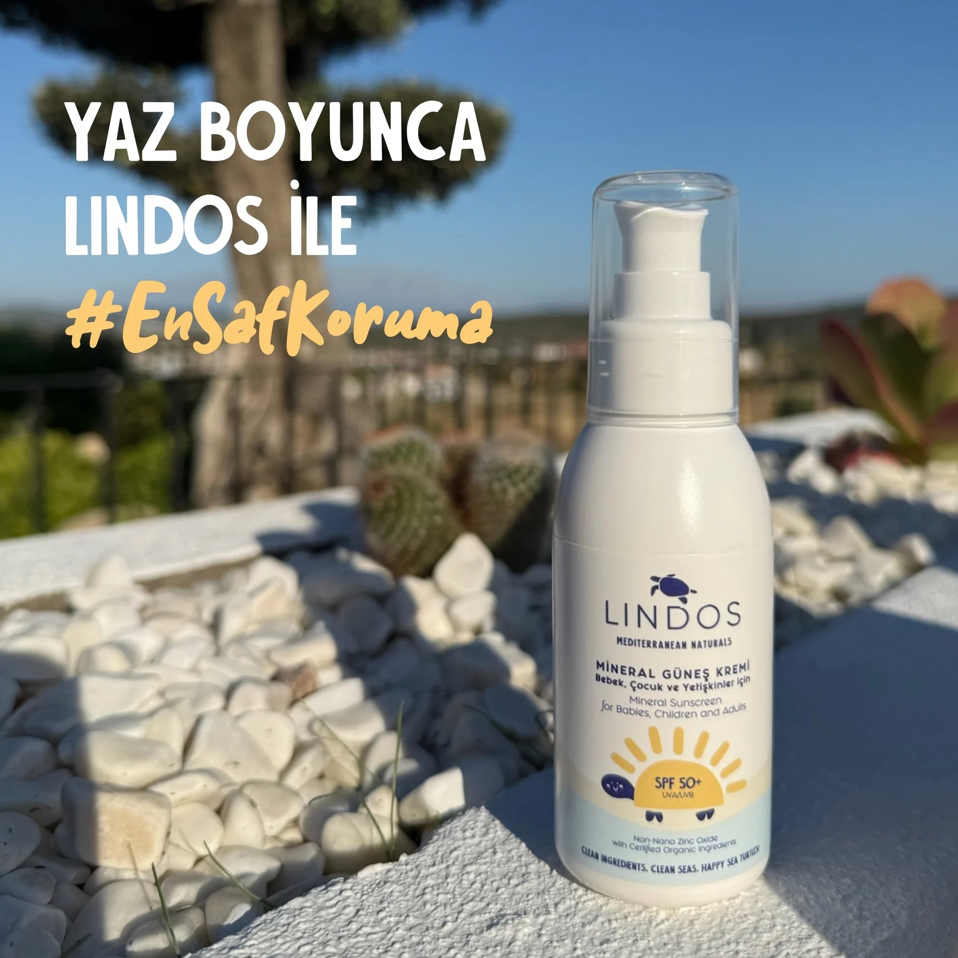 Lindos Naturals Organik Mineral Güneş Kremi SPF50+ – Bebek, çocuk ve yetişkinler için sertifikalı organik, doğal içerikli güneş koruyucu krem